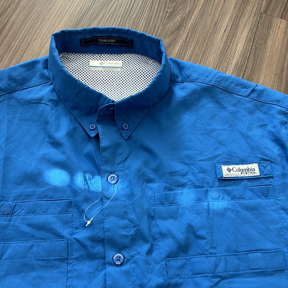 Columbia PFG Omni Shade Vented Fishing Shirt blue Short Sleeves Men’s Large NWOT - Picture 2 of 7